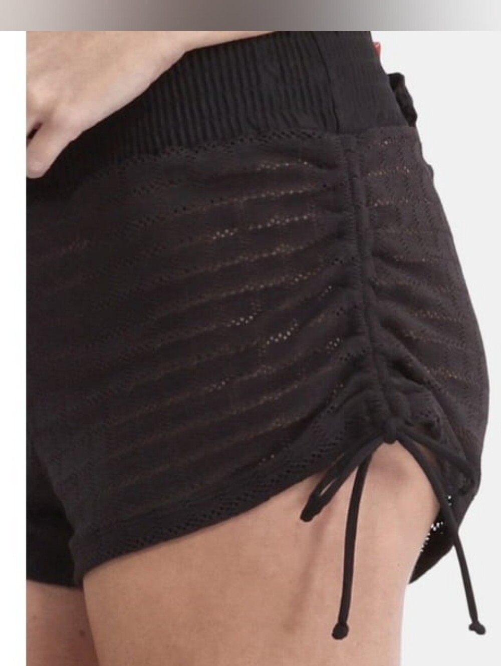 No Boundaries Swim Cover Up Bottom Black Crochet Knit Ruched Sheer Ties Small